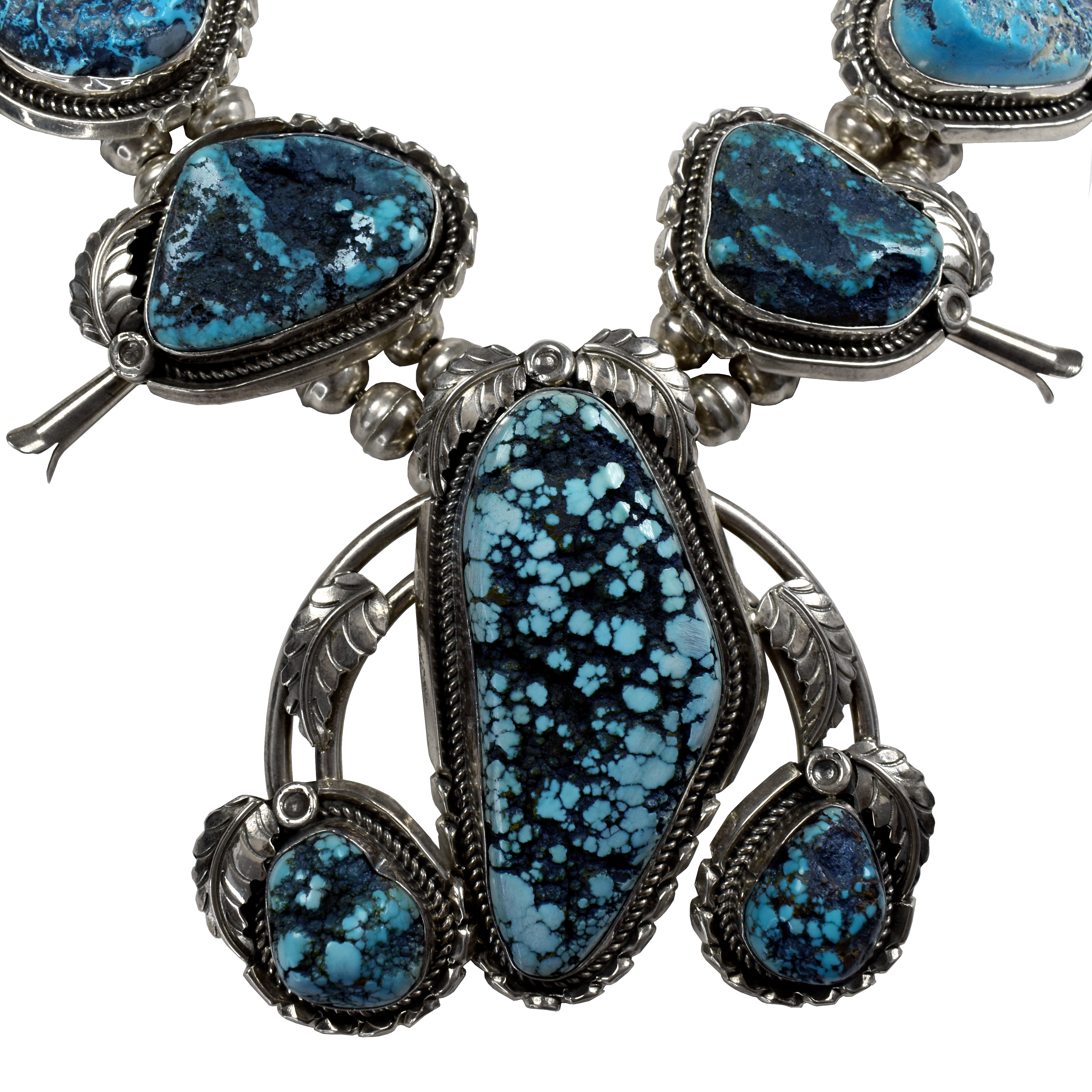 Kingman Turquoise Squash Blossom Necklace by Brenda Jimenez