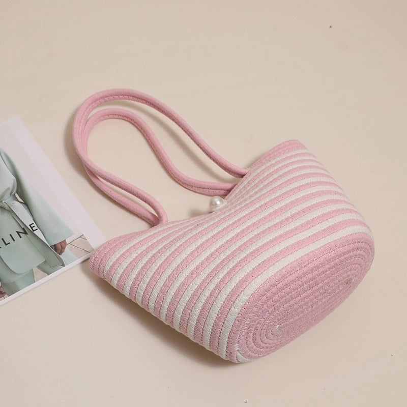 Women's Medium Polyester Stripe Classic Style Square Open Straw Bag