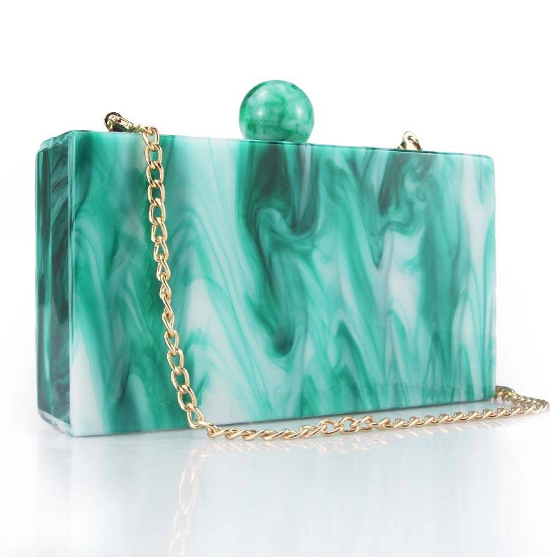 Pink Sky Blue Yellow Arylic Marble Square Evening Bags