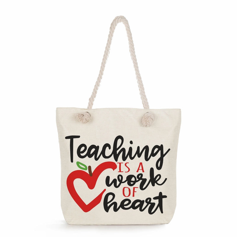 Women's Cotton And Linen Letter Classic Style Square Zipper Tote Bag