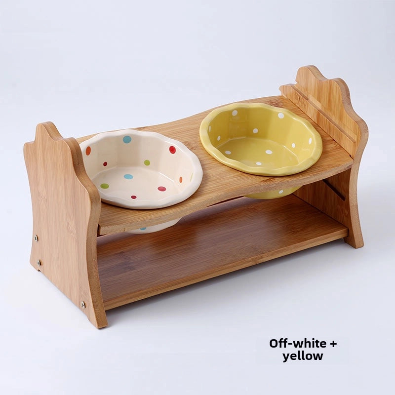 Ceramic Cat Bowl Stand Neck Protection Anti-black Chin Feeding Bowl Small Dog Teddy Inclined Cat Food Supplies