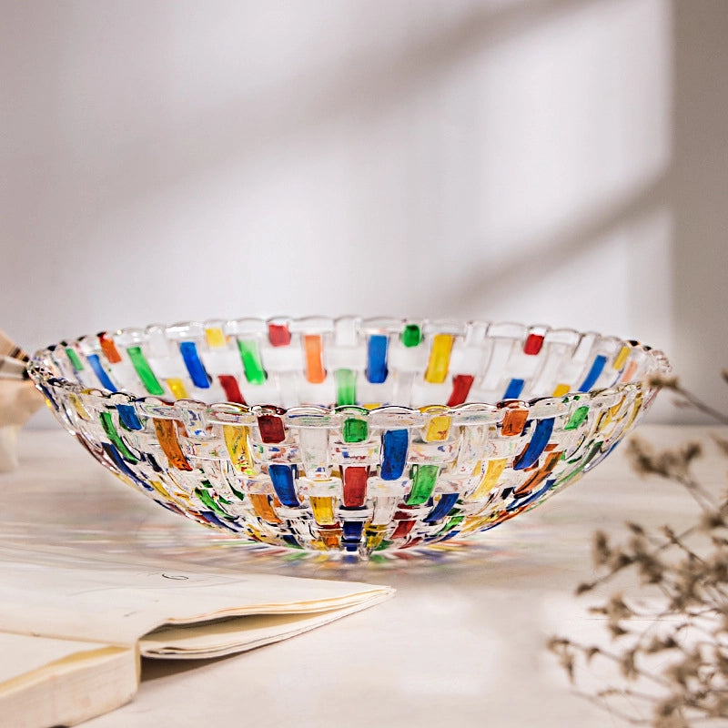 Hand Painted Contrast Color Vase Color Woven Pattern Fruit Plate With Lid Candy Jar Painted Glass Juice Cup Whiskey Wine Glass