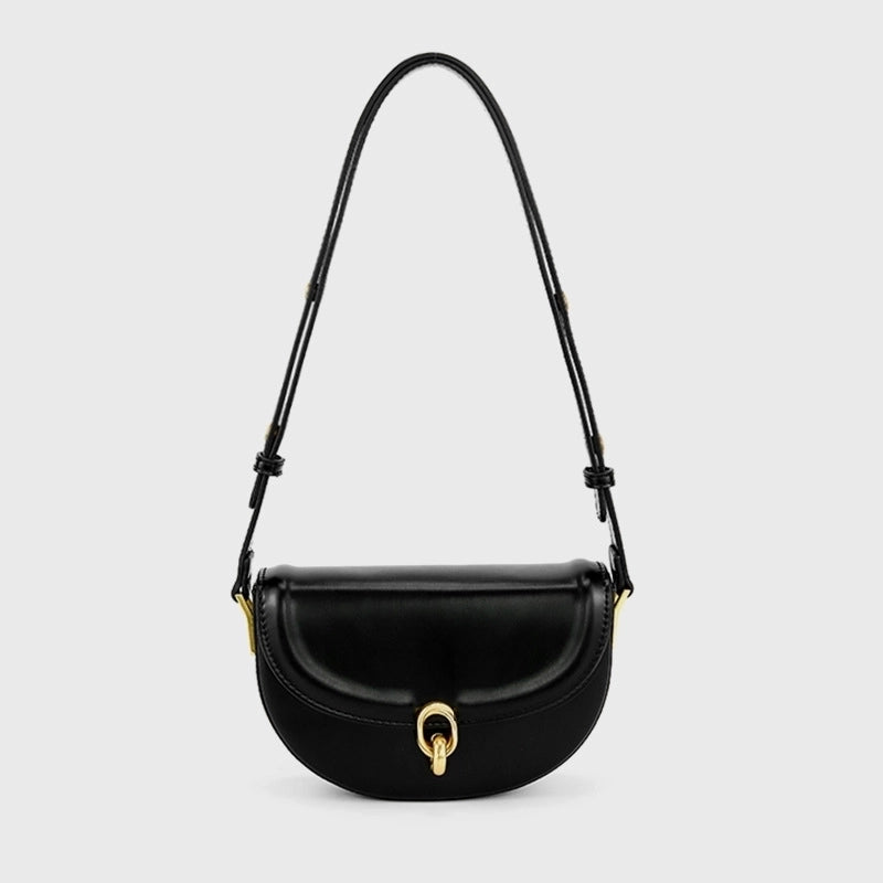 Women's Small All Seasons Pu Leather Solid Color Streetwear Oval Lock Clasp Saddle Bag