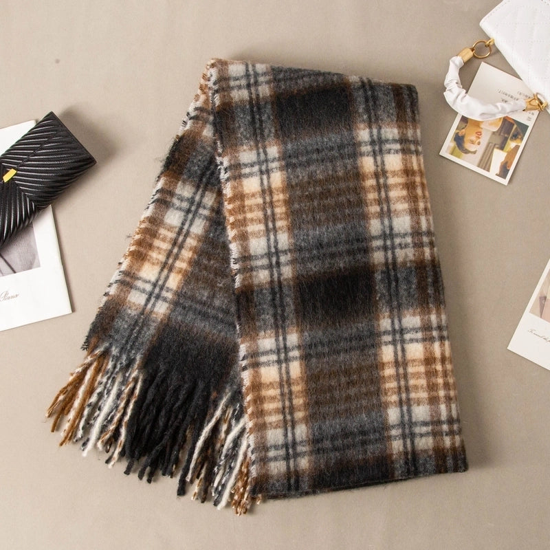 Brown Striped Scarf Women's Autumn And Winter  Trendy Winter Warm Imitation Cashmere Windproof Scarf For Students