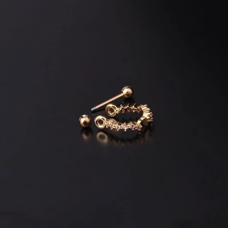 Ear Cartilage Rings & Studs Fashion Crown Copper Plating Artificial Gemstones