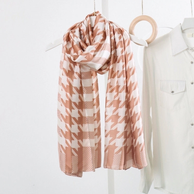 Women's Fashion Letter Plaid Satin Printing Silk Scarves