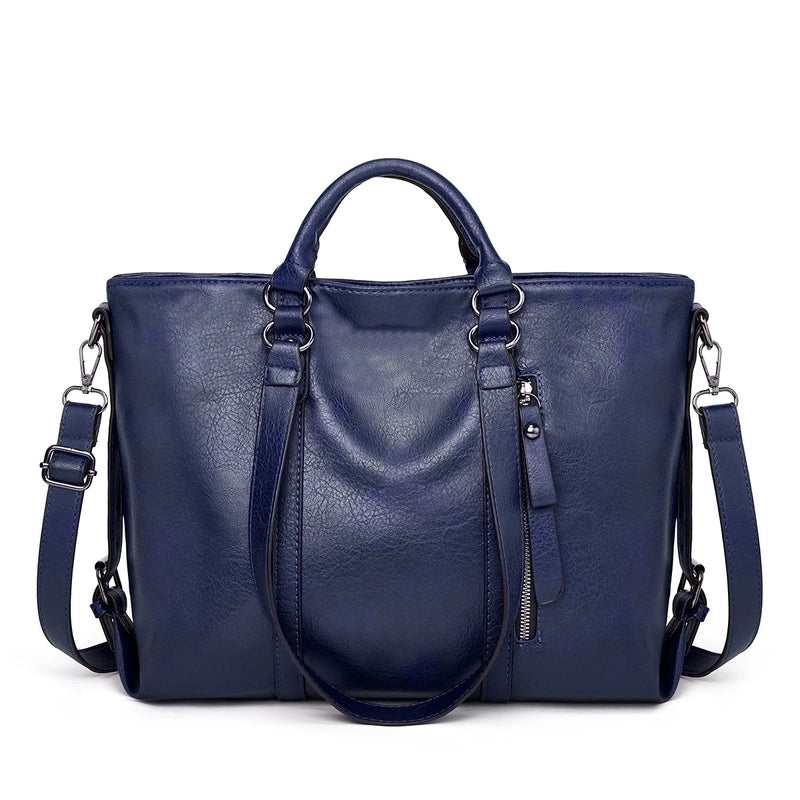 Women's Large Pu Leather Solid Color Classic Style Zipper Handbag