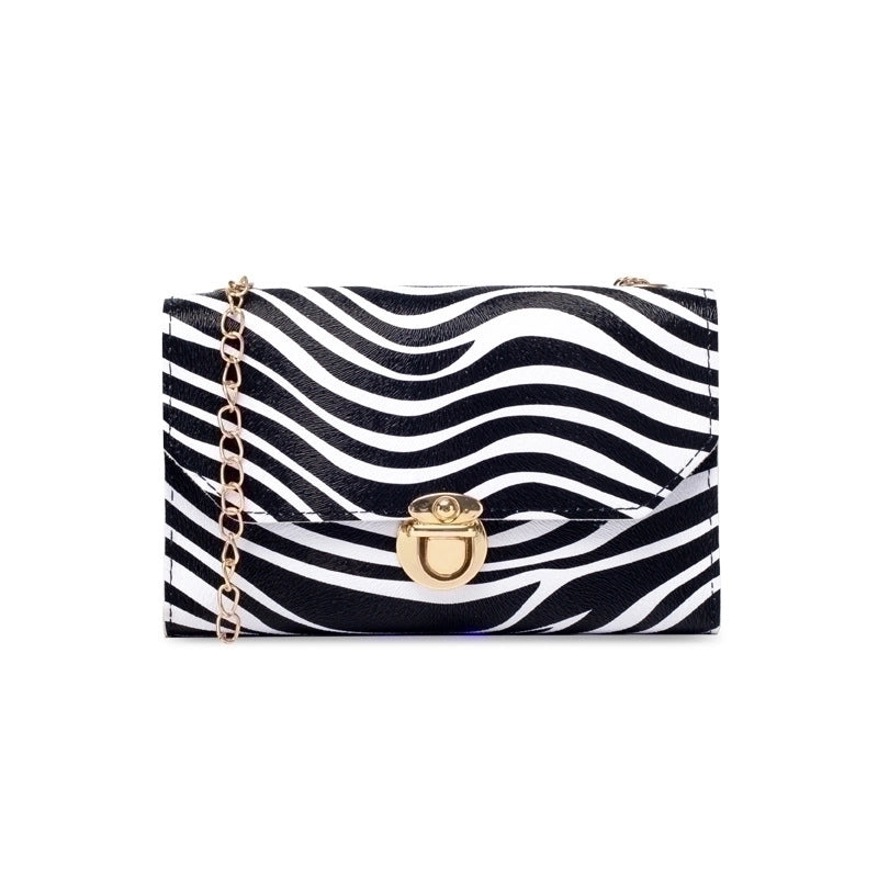 Women's Pu Leather Zebra Fashion Square Lock Clasp Shoulder Bag Crossbody Bag Chain Bag