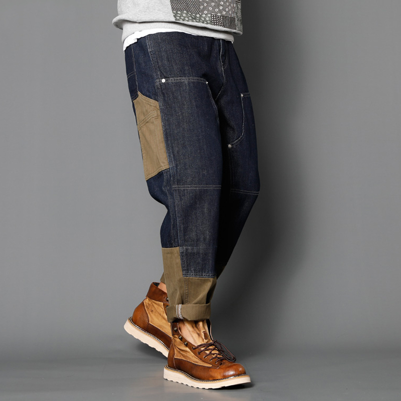 Loose And Versatile Autumn And Winter Multi-pocket Stitching Straight American Jeans