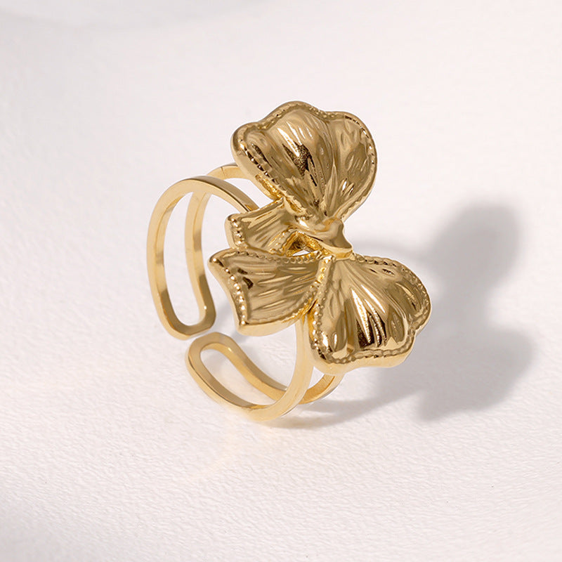 Simple And Versatile Open Ring Bow French Niche Stainless Steel Ring