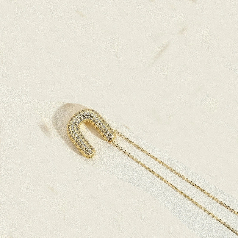 Copper 14K Gold Plated Minimalist Inlay Letter Zircon Pendant Necklace