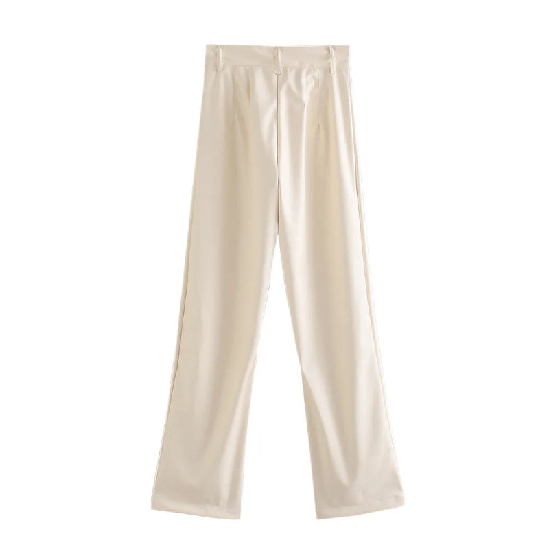Vintage High Waist Faux Leather Straight Pants