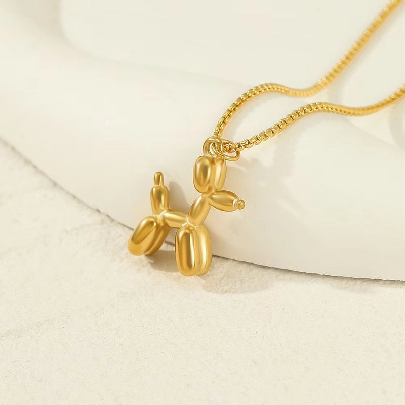 Titanium Steel 18K Gold Plated Vintage Style Plating Dog Heart Shape Pendant Necklace