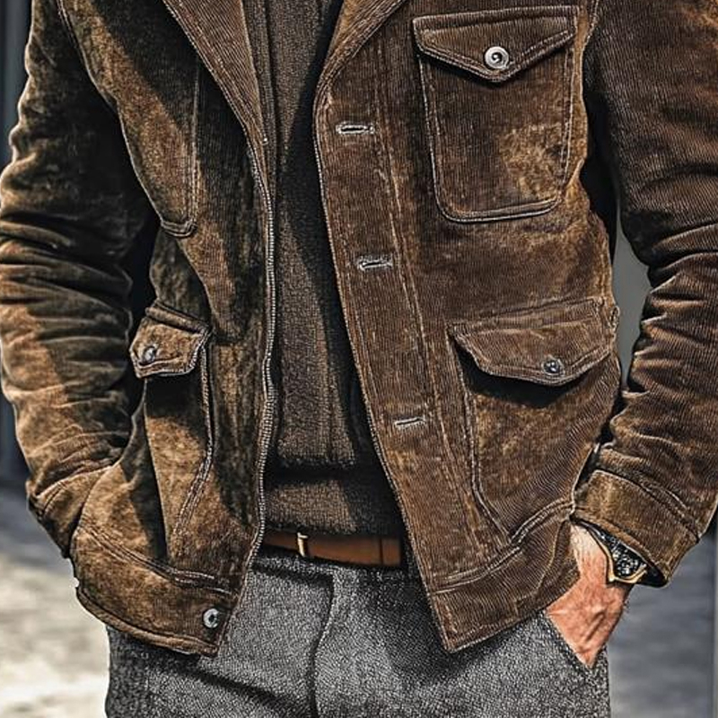 Men's Vintage Corduroy Lapel Single Breasted Jacket