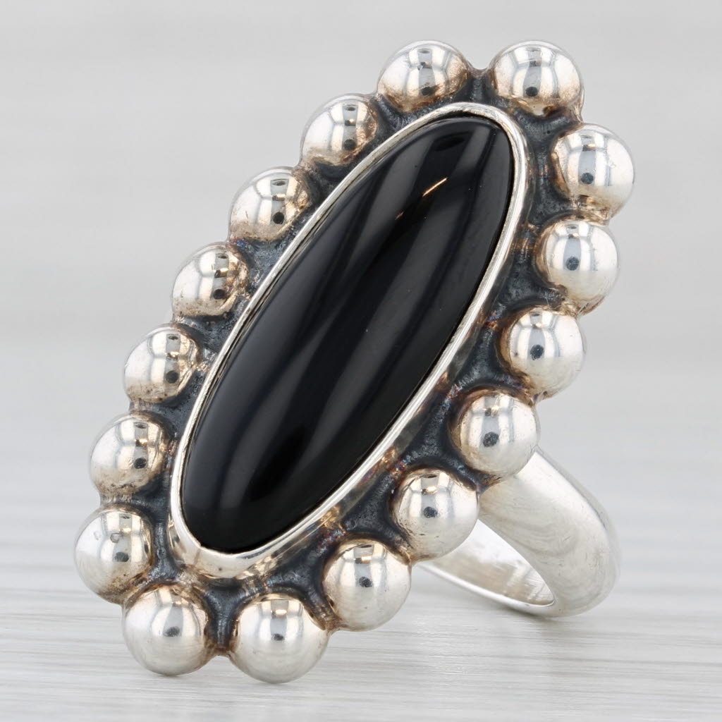 Vintage Onyx Ring Sterling Silver Size 8 Statement Mexico