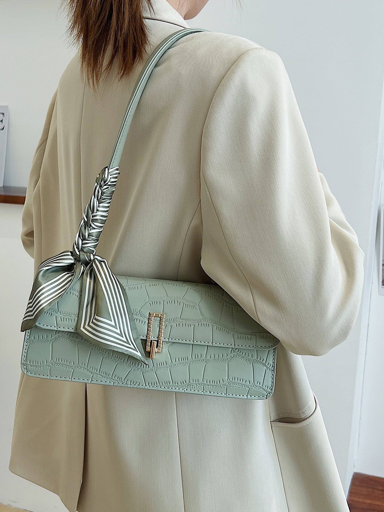 Crocodile Embossed Flap Square Bag