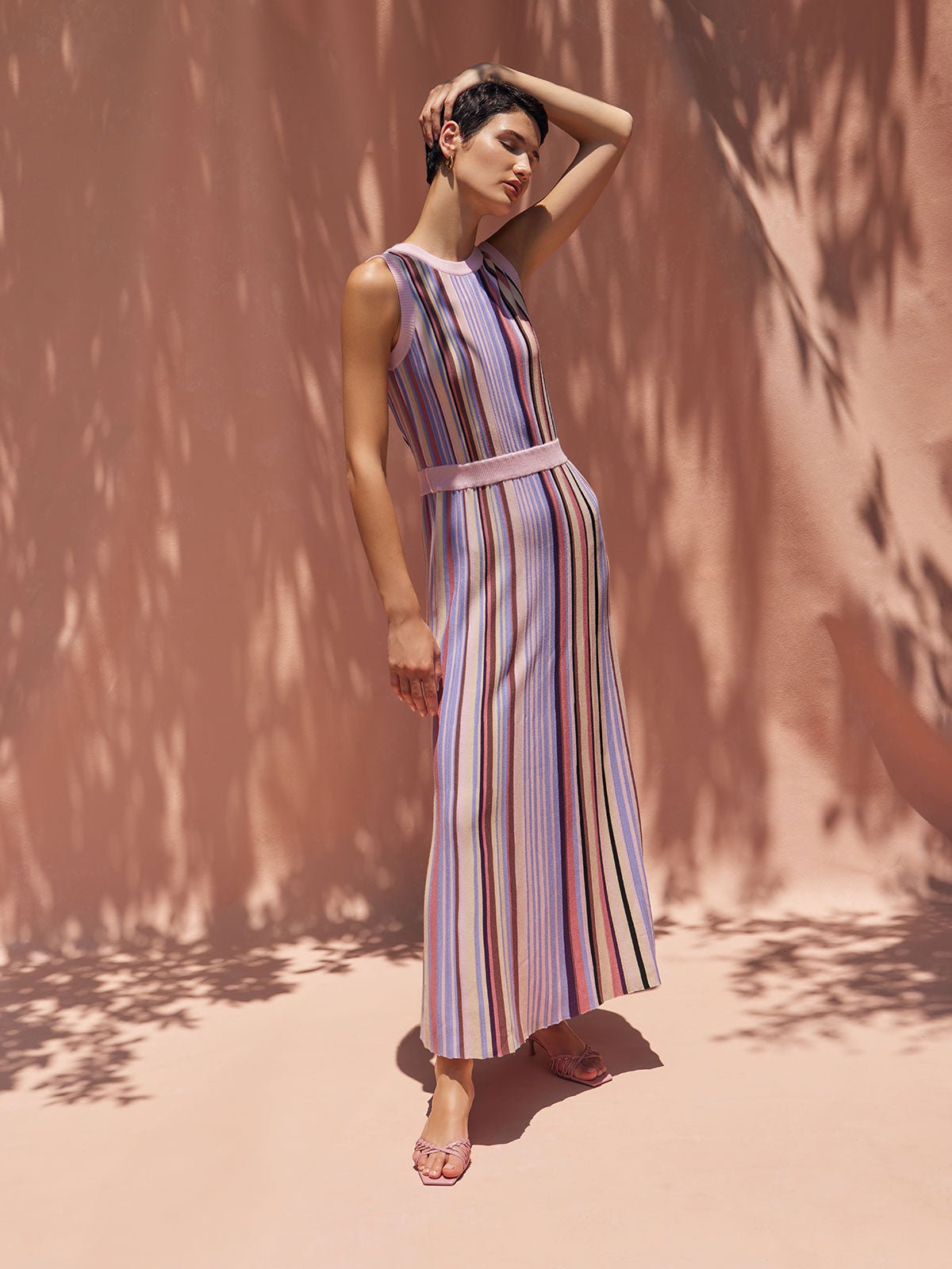 Sleeveless Soft Ribbed Knit Belted Maxi Dress - Modern Fit