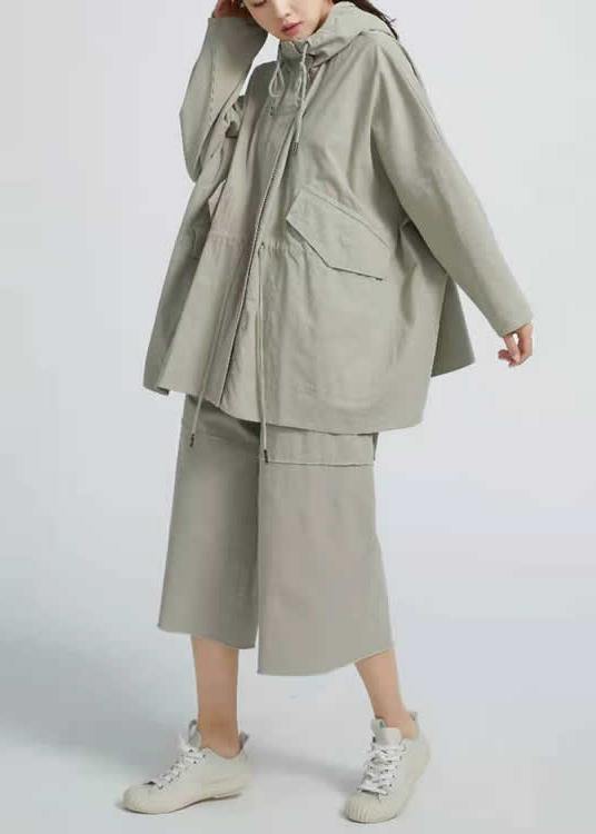 Chic Drawstring  Spring Short Coat Khaki Green Coat