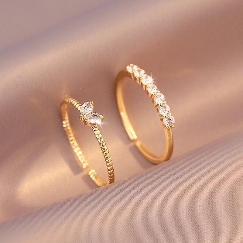 2 Pieces Round Stainless Steel Zircon Open Ring