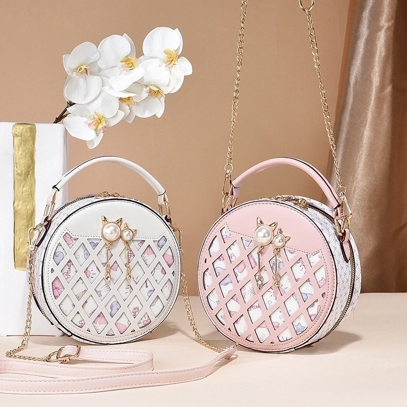 Women's Small All Seasons Pu Leather Color Block Classic Style Round Zipper Shoulder Bag