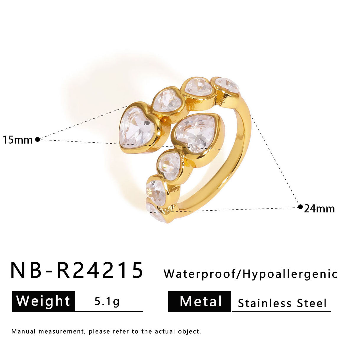 Retro Design Shiny Zircon Ring Stainless Steel Ring Open Personality Niche Jewelry