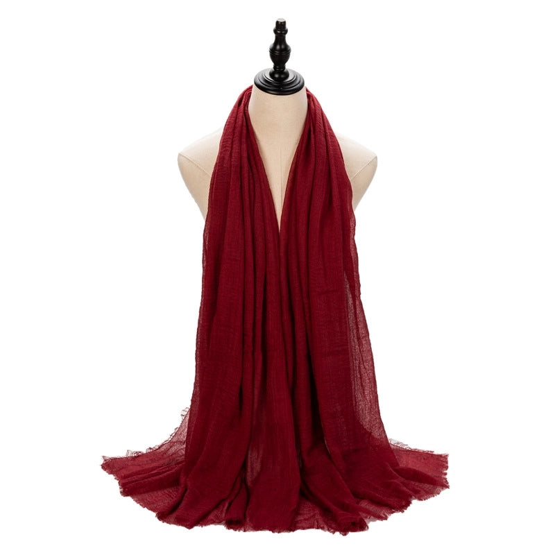 Hot Selling Women's Cotton And Linen Solid Color Baotou Scarf Cover Pleated Short Beard Headscarf
