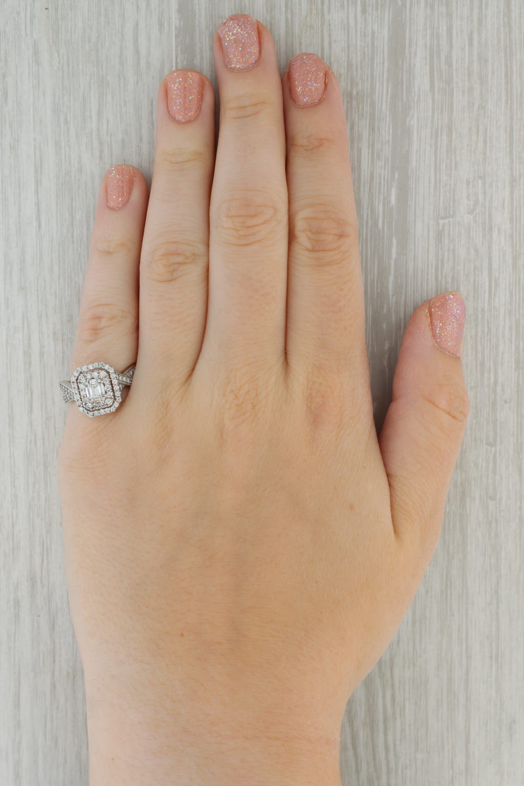 0.90ctw Diamond Double Halo Engagement Ring 14k White Gold Size 7