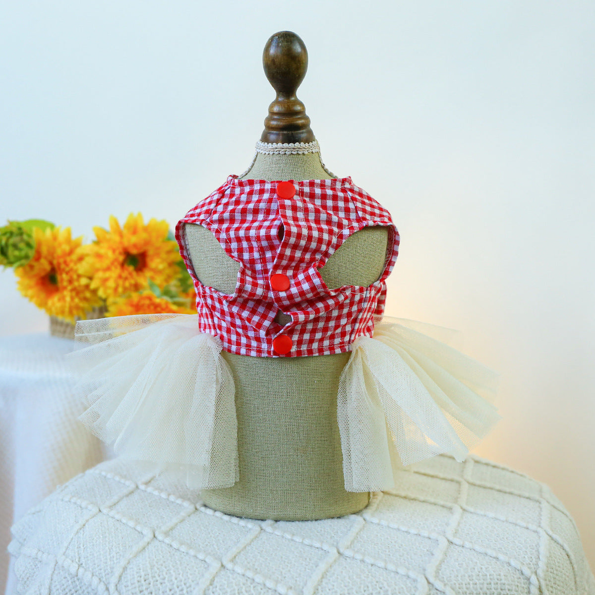 Heart Plaid Bow Dog Lace Dress