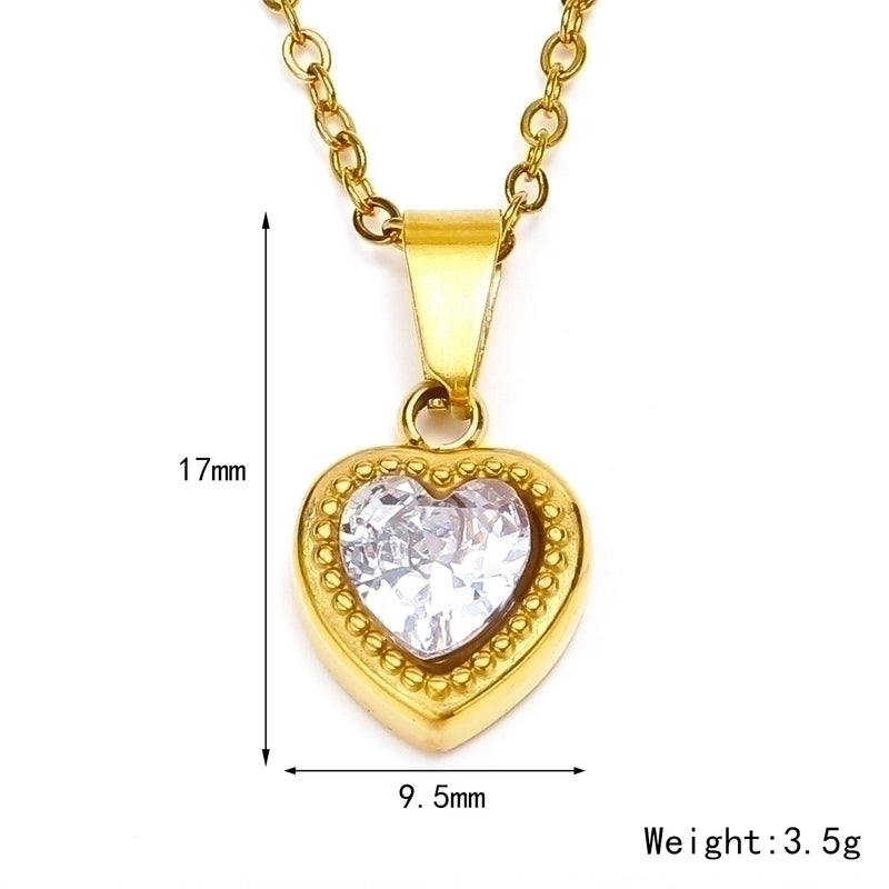 Titanium Steel Minimalist Heart Shape Zircon Pendant Necklace
