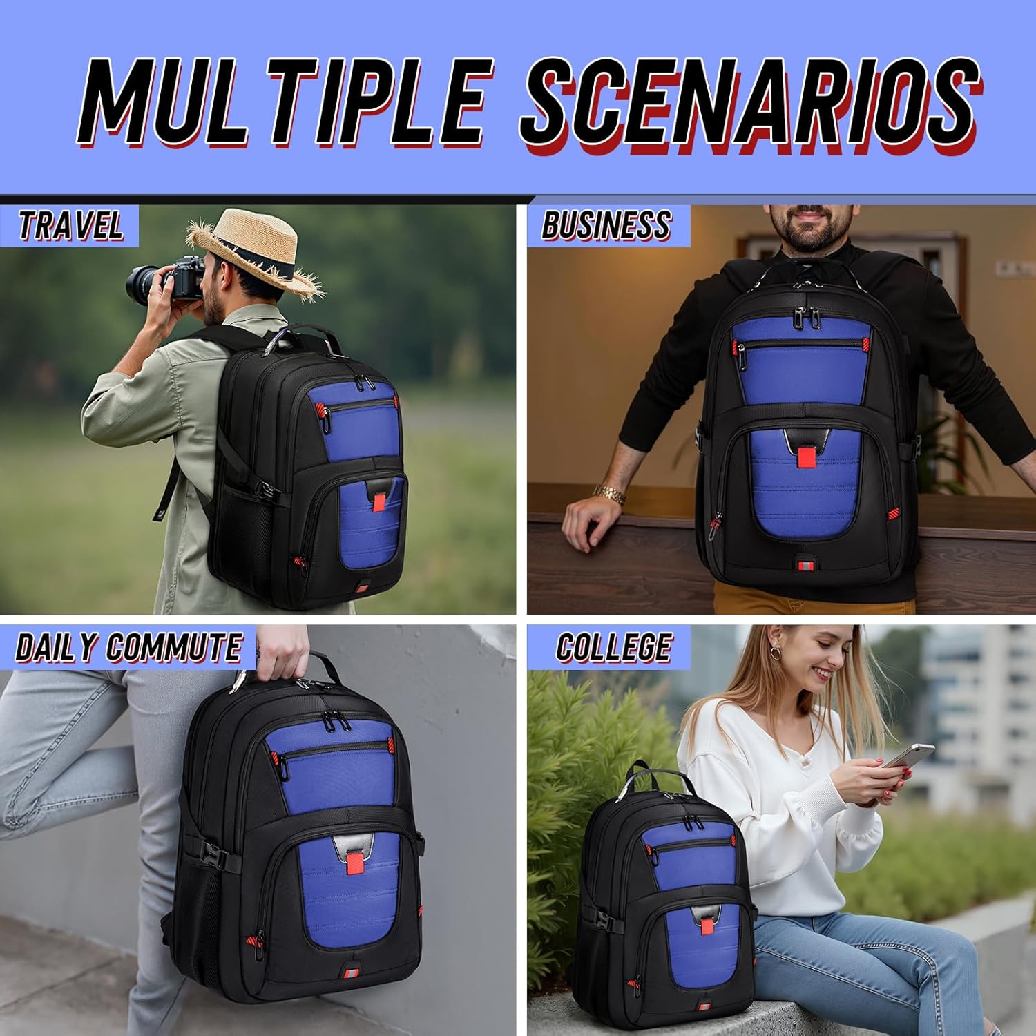 Z-MGKISS Travel Backpack, 50L Extra Large Travel Laptop backpack, Travel Backpack for Men Women with TSA Airline Approved Luggage Bussiness Backpack, Black