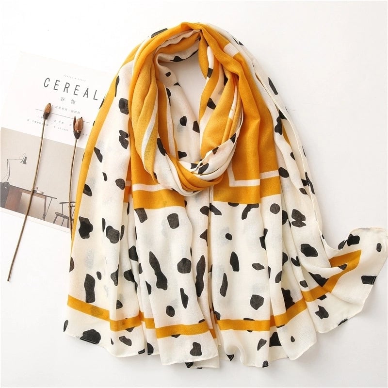Soft Cotton And Linen Scarf Women's Autumn And Winter  Yellow Cow Pattern Long Shawl Dual-use