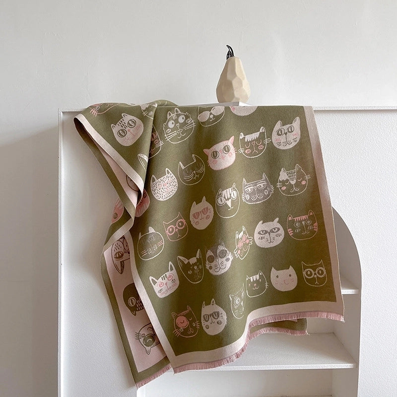 Women's Casual Cute Preppy Style Cat Imitation Cashmere Polyester Printing And Dyeing Printing Dyeing Scarf Shawl