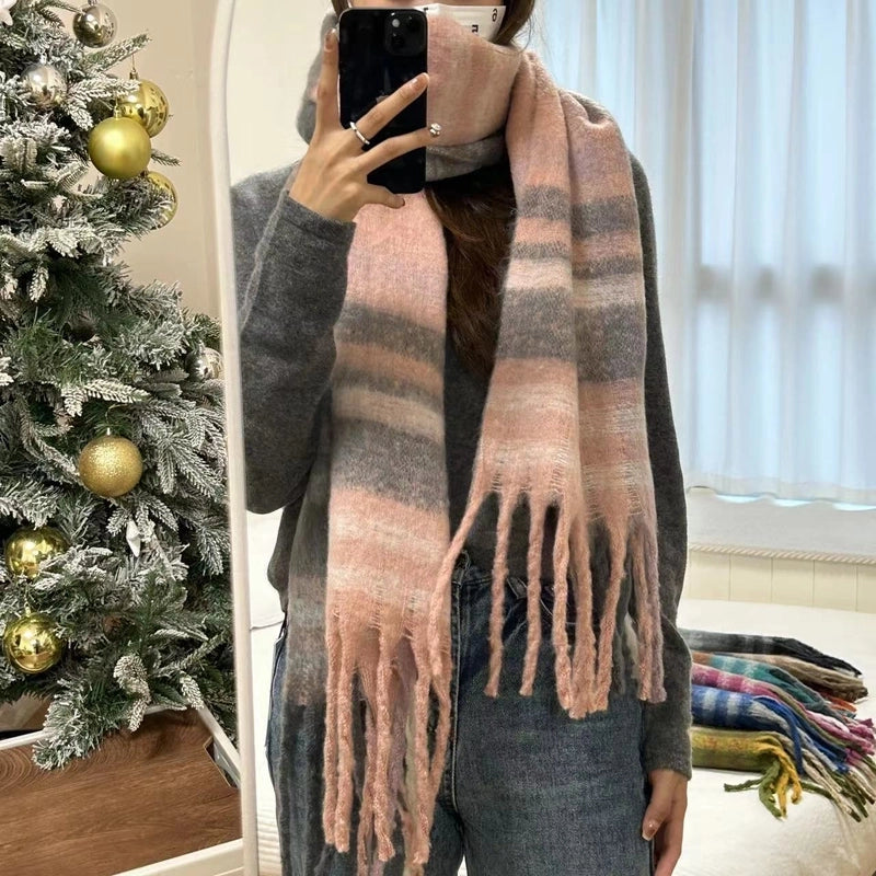 Women's Retro Sweet Plaid Polyester Tassel Scarf