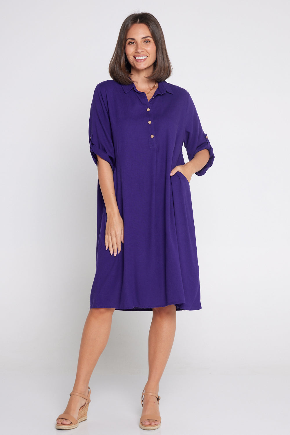 Maria Cotton & Linen Dress - Purple