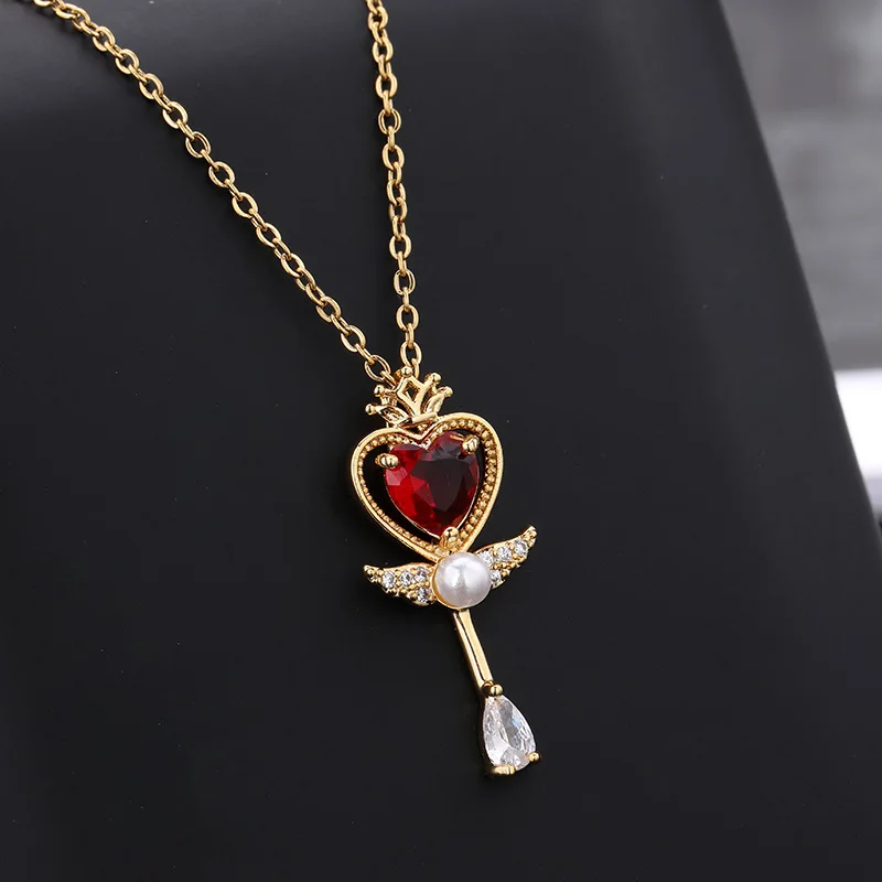 Sailor Moon Loving Magic Wand Crystal Cosplay Pendant Necklace Girl Accessories Cute Cosplay Props Necklace