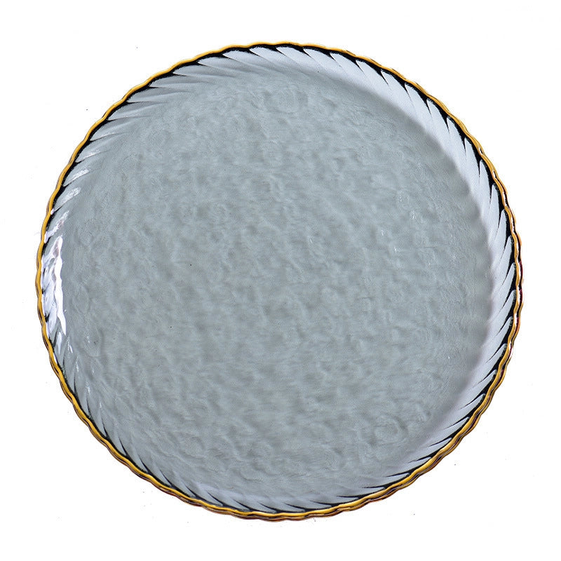 Golden Edge Fruit Plate Nordic Style Creative Suit Glass Plate Household Light Luxury Steak Salad Plate Plate Dinner Plate