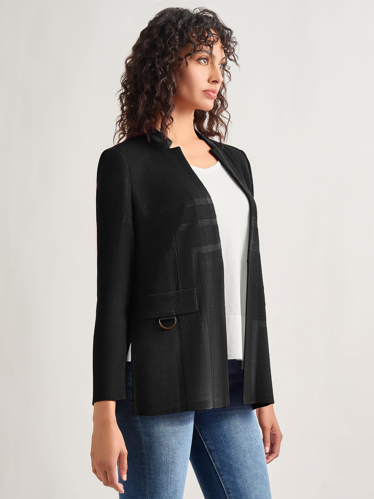 Inverted Notch Collar Tailored Knit Jacket