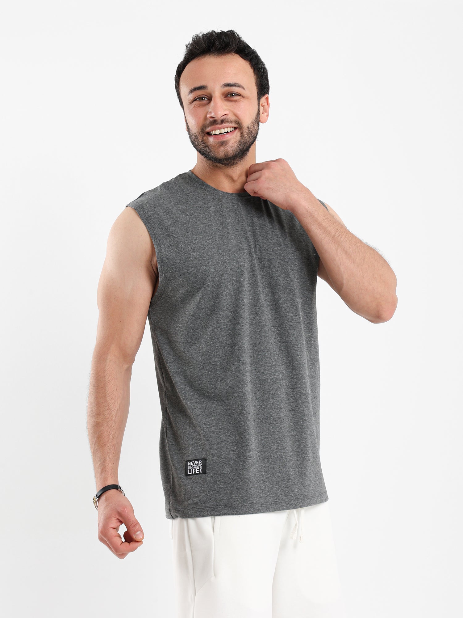 Sleeveless T Shirt with Woven Badge