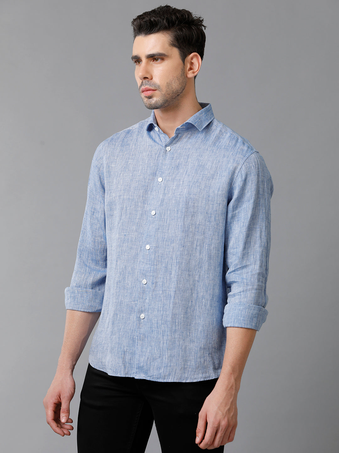 Mens Solid Casual Blue Shirt (LUCAS)