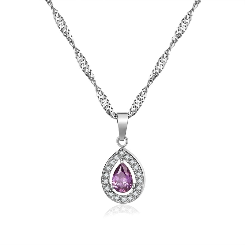 Titanium Steel Minimalist Classic Style Inlay Water Droplets Zircon Pendant Necklace