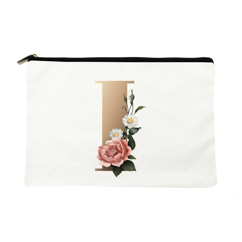 Letter Flower Makeup Bag Personalized Style English Letters Hand-held Cosmetic Bag Canvas Bag