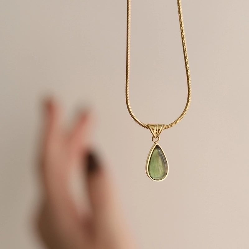 Elegant Minimalist Water Droplets 304 Stainless Steel Glass Plating Inlay Stainless Steel Necklaces