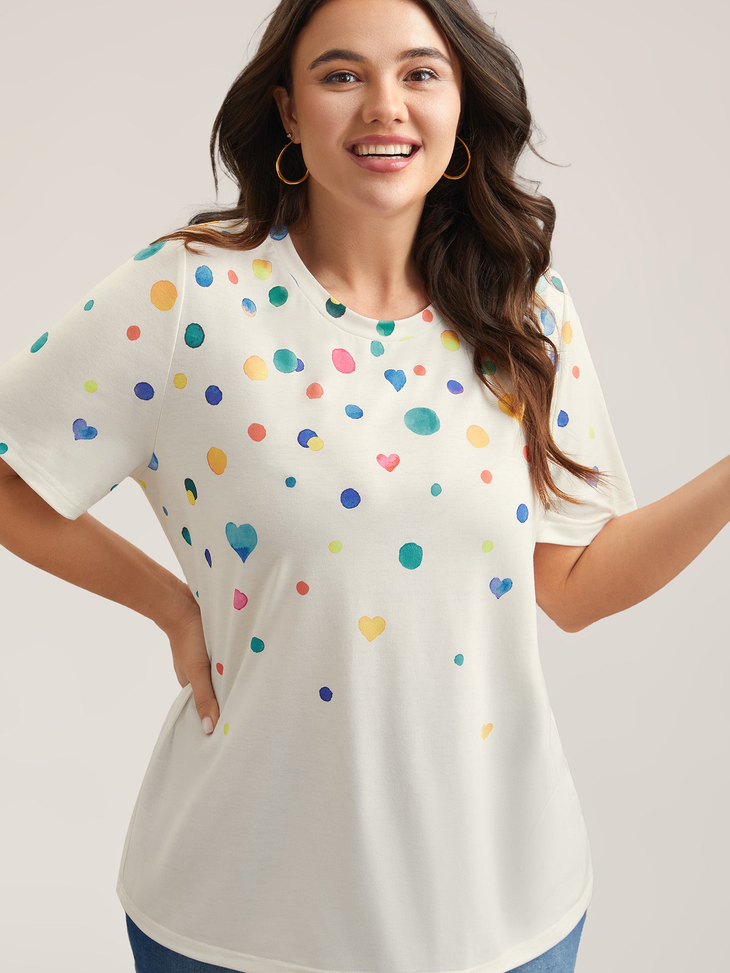 Geometric Print Crew Neck Fitted T-Shirt