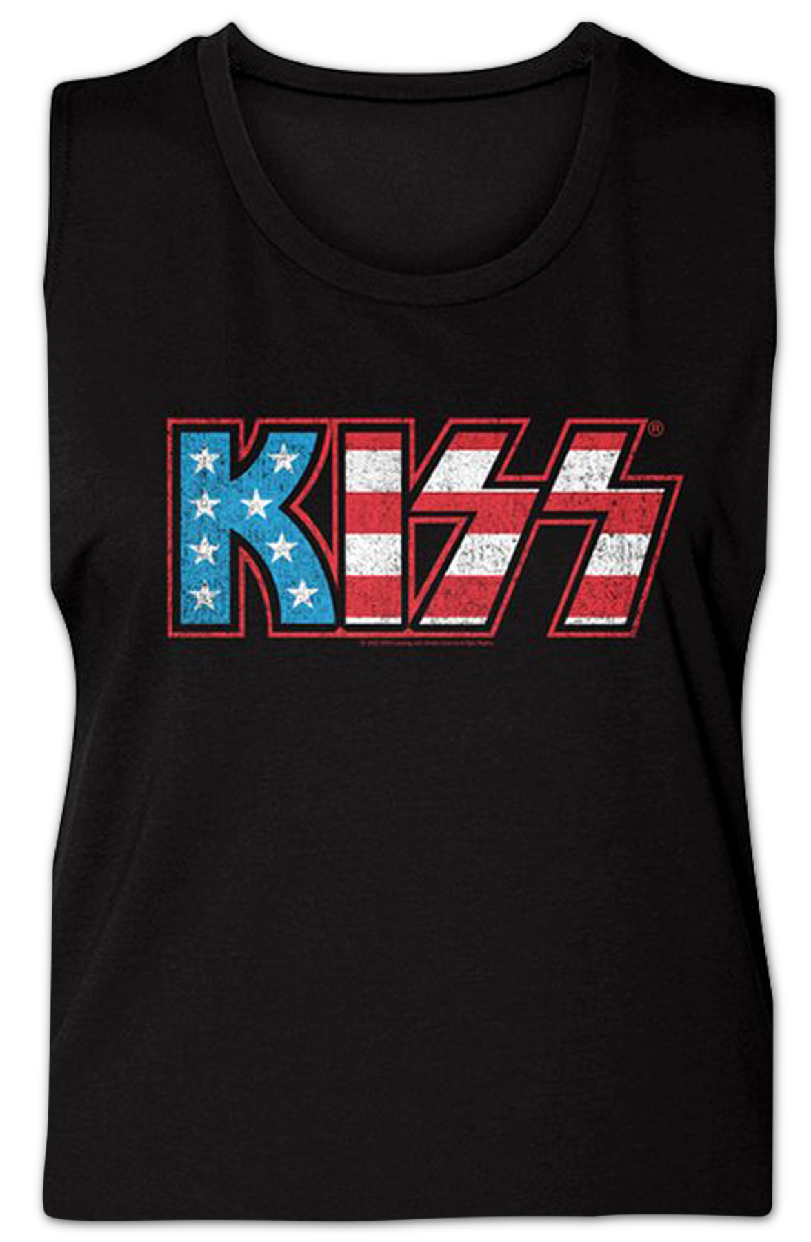 Ladies American Flag Logo KISS Muscle Tank Top