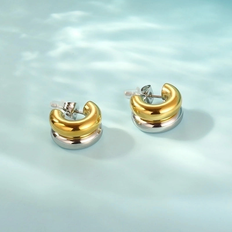 1 Pair Minimalist Solid Color 304 Stainless Steel 18K Gold Plated Ear Studs