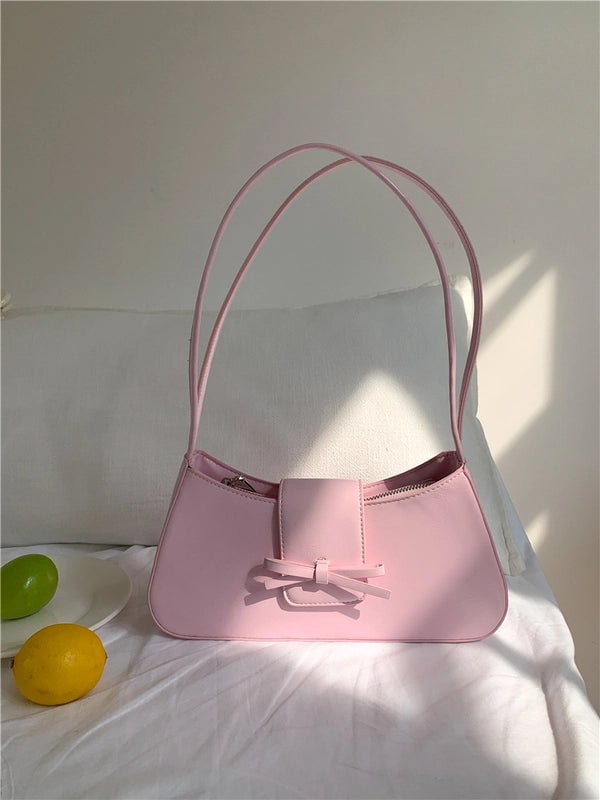 Women's Medium Pu Leather Solid Color Bow Knot Streetwear Zipper Underarm Bag