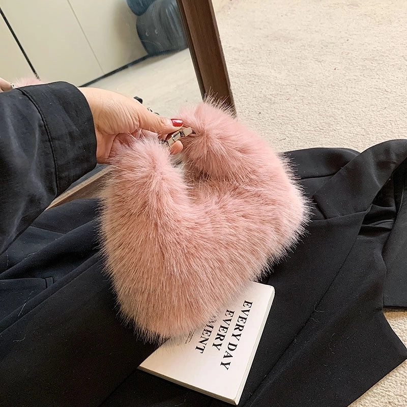 Women's Plush Solid Color Cute Classic Style Sewing Thread Pillow Shape Zipper Square Bag