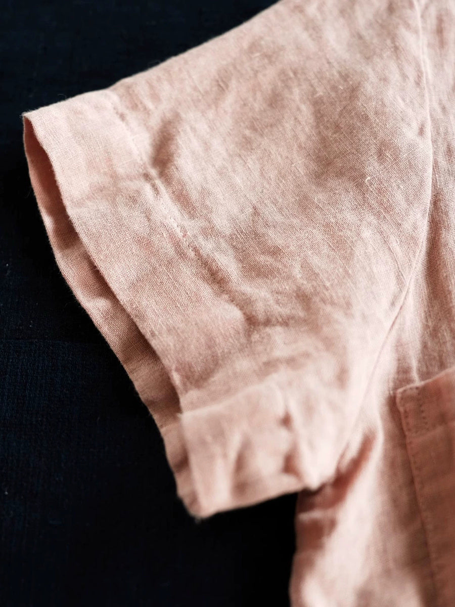 Women Summer Pure Color Turn-down Collar 100%Linen Shirt
