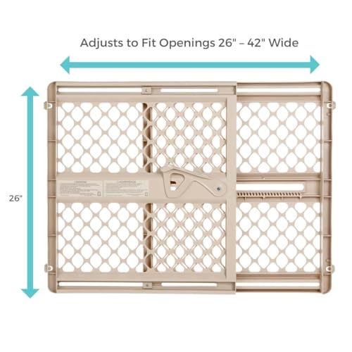 Toddleroo by North States Supergate Ergo Child Gate. Baby Gate for Stairs and Doorways. Includes Wall Cups. Pressure or Hardware Mount. Made in USA. (26 Tall. Sand)