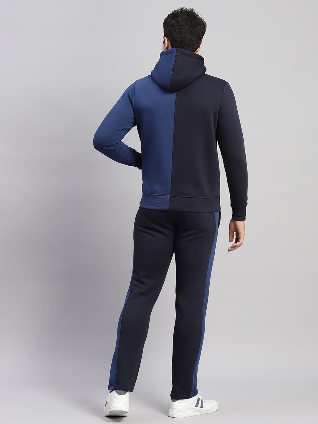 Men Navy Blue Solid Hooded Full Sleeve Winter Tracksuit